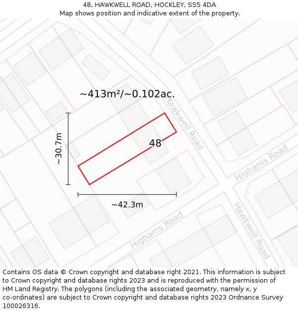 48, HAWKWELL ROAD, HOCKLEY, SS5 4DA: Plot and title map