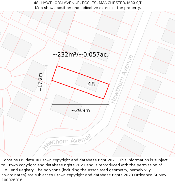 48, HAWTHORN AVENUE, ECCLES, MANCHESTER, M30 9JT: Plot and title map