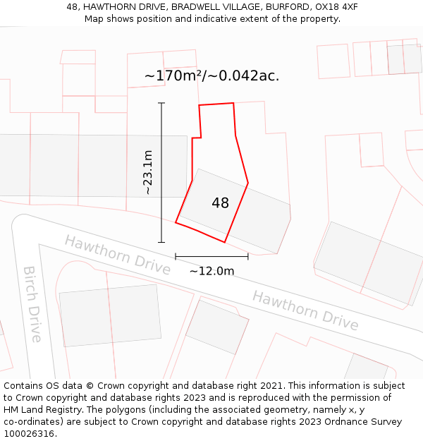 48, HAWTHORN DRIVE, BRADWELL VILLAGE, BURFORD, OX18 4XF: Plot and title map