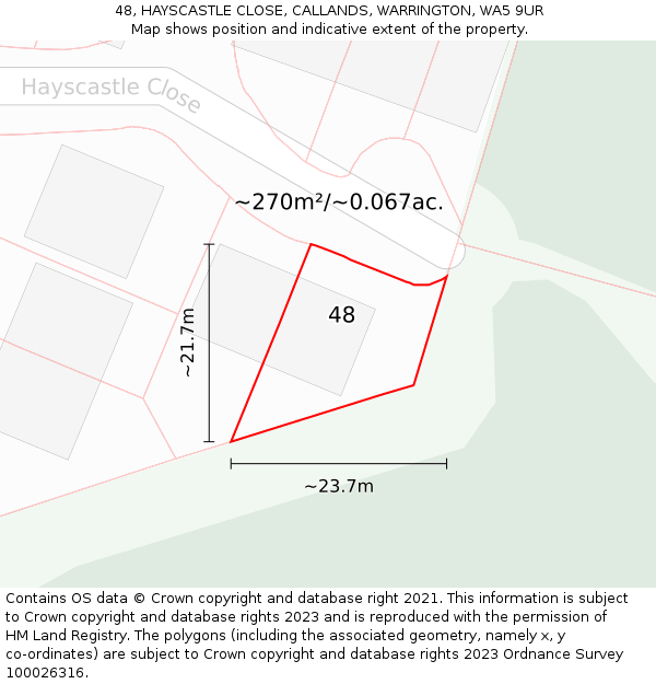 48, HAYSCASTLE CLOSE, CALLANDS, WARRINGTON, WA5 9UR: Plot and title map