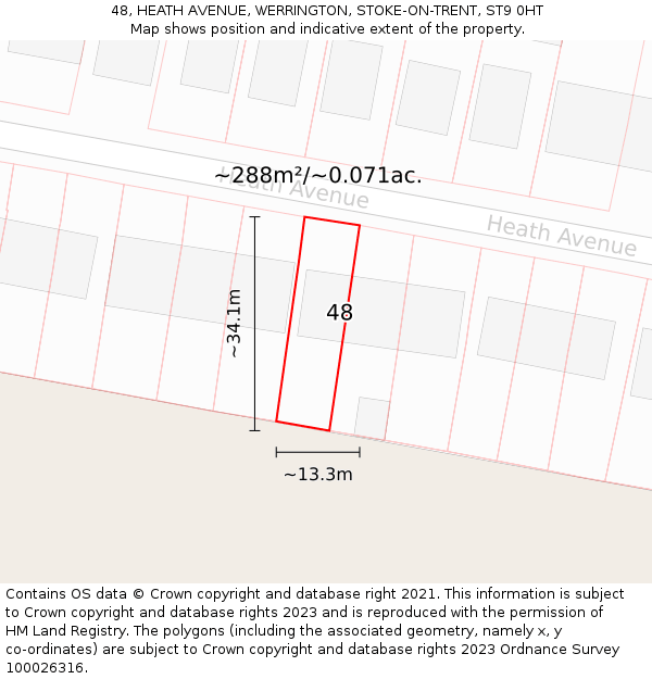 48, HEATH AVENUE, WERRINGTON, STOKE-ON-TRENT, ST9 0HT: Plot and title map