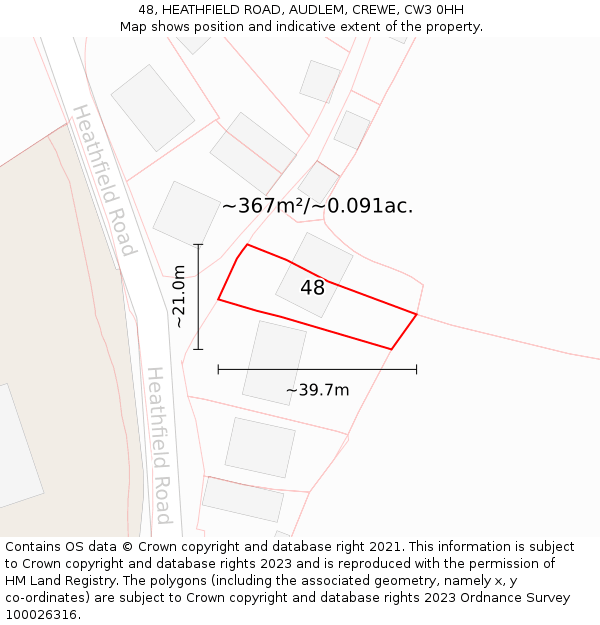 48, HEATHFIELD ROAD, AUDLEM, CREWE, CW3 0HH: Plot and title map