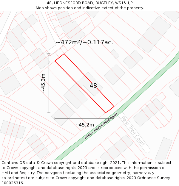 48, HEDNESFORD ROAD, RUGELEY, WS15 1JP: Plot and title map