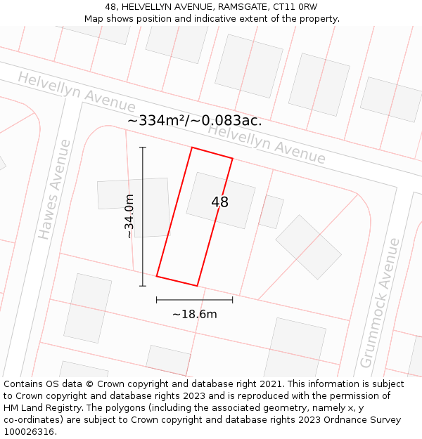 48, HELVELLYN AVENUE, RAMSGATE, CT11 0RW: Plot and title map