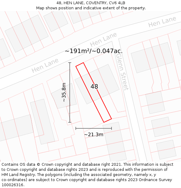 48, HEN LANE, COVENTRY, CV6 4LB: Plot and title map