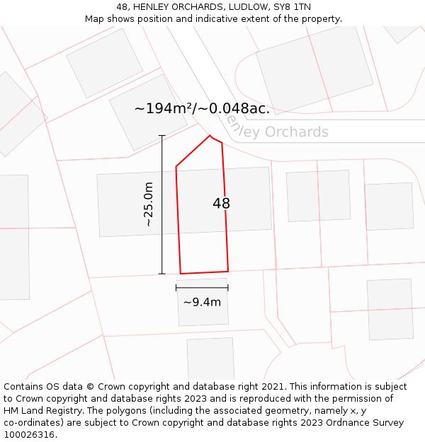 48, HENLEY ORCHARDS, LUDLOW, SY8 1TN: Plot and title map