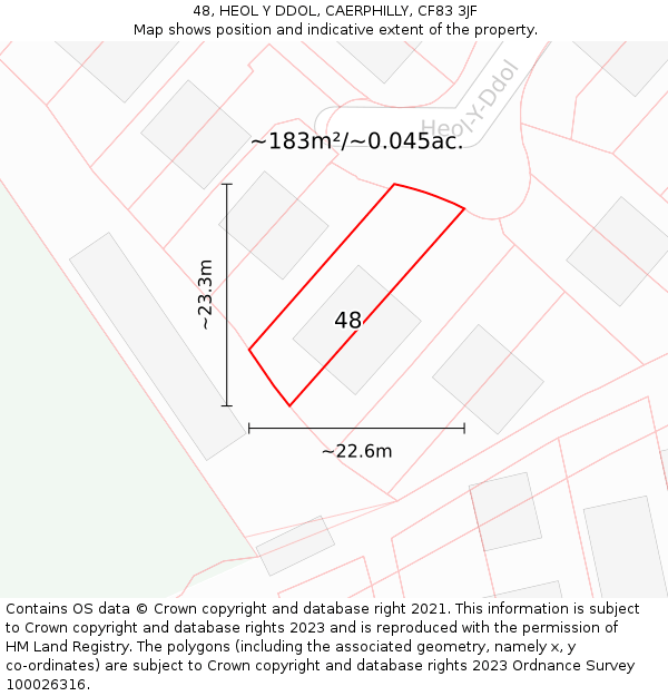 48, HEOL Y DDOL, CAERPHILLY, CF83 3JF: Plot and title map