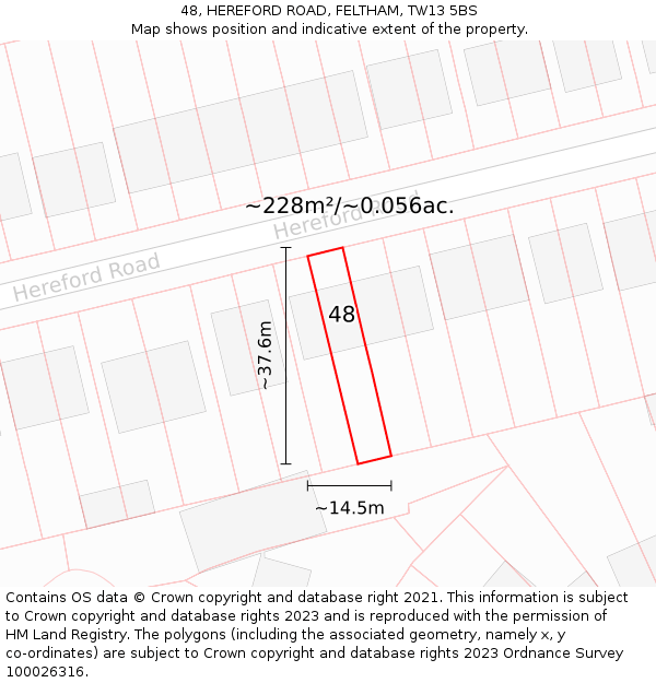 48, HEREFORD ROAD, FELTHAM, TW13 5BS: Plot and title map