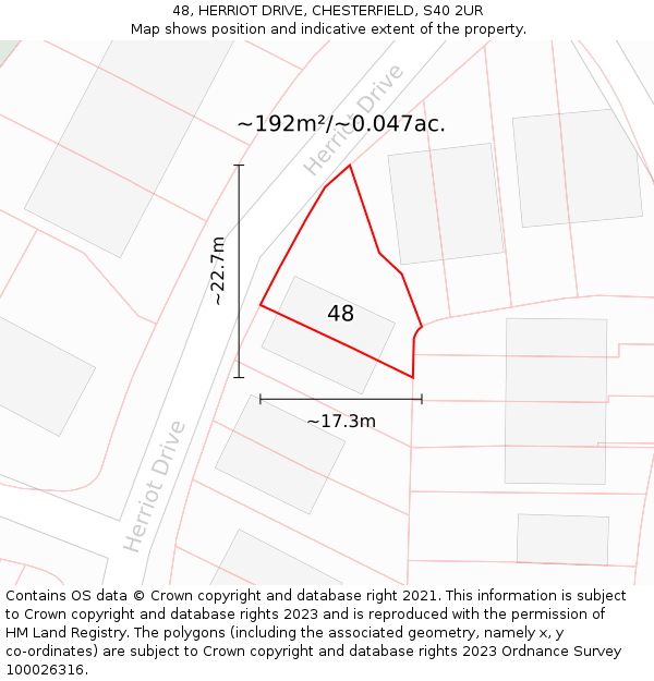 48, HERRIOT DRIVE, CHESTERFIELD, S40 2UR: Plot and title map