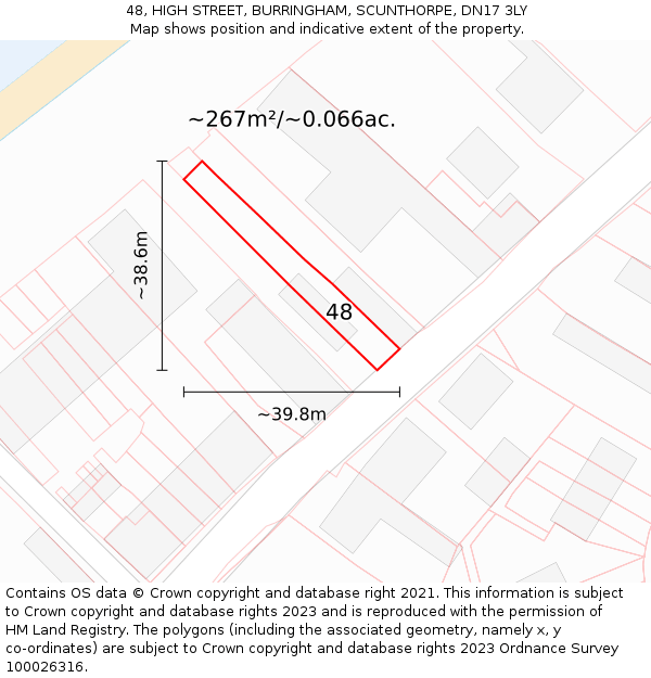 48, HIGH STREET, BURRINGHAM, SCUNTHORPE, DN17 3LY: Plot and title map