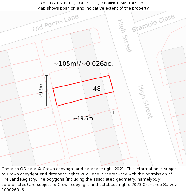 48, HIGH STREET, COLESHILL, BIRMINGHAM, B46 1AZ: Plot and title map