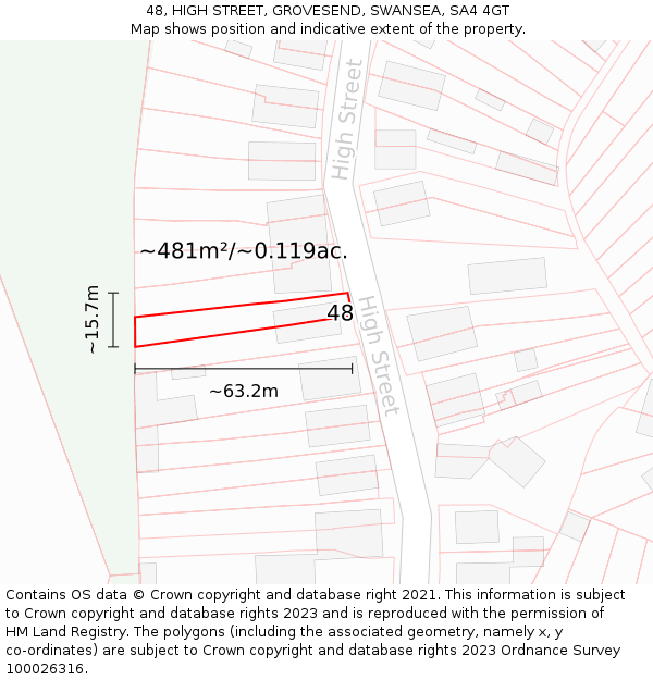 48, HIGH STREET, GROVESEND, SWANSEA, SA4 4GT: Plot and title map