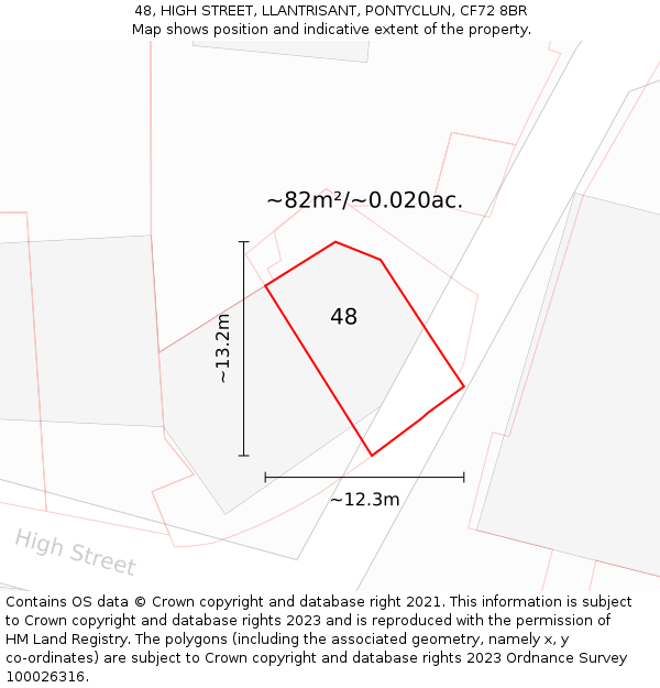 48, HIGH STREET, LLANTRISANT, PONTYCLUN, CF72 8BR: Plot and title map