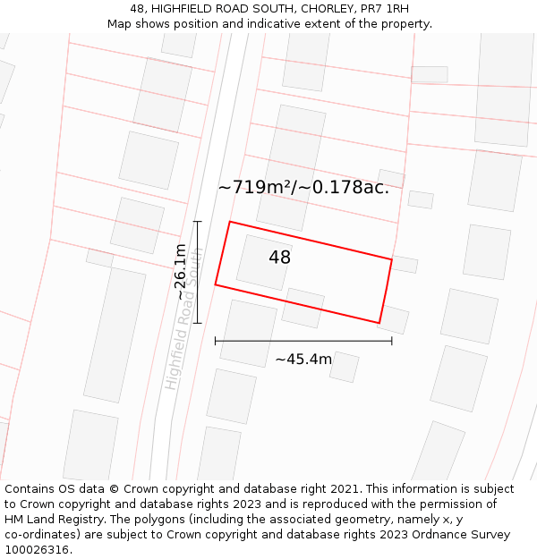 48, HIGHFIELD ROAD SOUTH, CHORLEY, PR7 1RH: Plot and title map