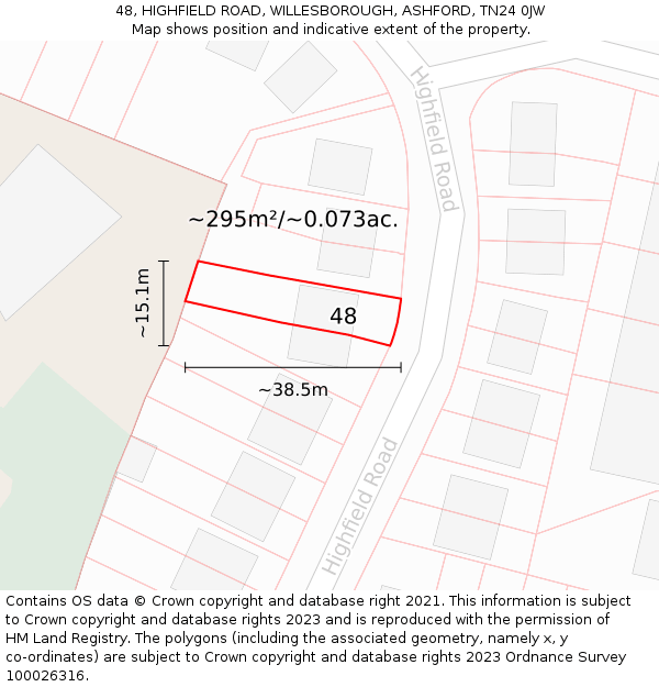 48, HIGHFIELD ROAD, WILLESBOROUGH, ASHFORD, TN24 0JW: Plot and title map