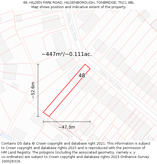 48, HILDEN PARK ROAD, HILDENBOROUGH, TONBRIDGE, TN11 9BL: Plot and title map