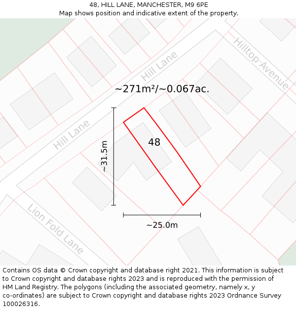 48, HILL LANE, MANCHESTER, M9 6PE: Plot and title map