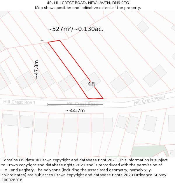 48, HILLCREST ROAD, NEWHAVEN, BN9 9EG: Plot and title map