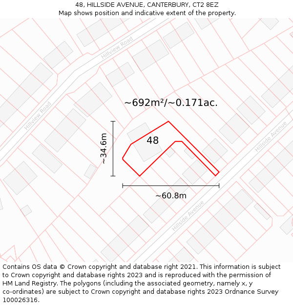 48, HILLSIDE AVENUE, CANTERBURY, CT2 8EZ: Plot and title map