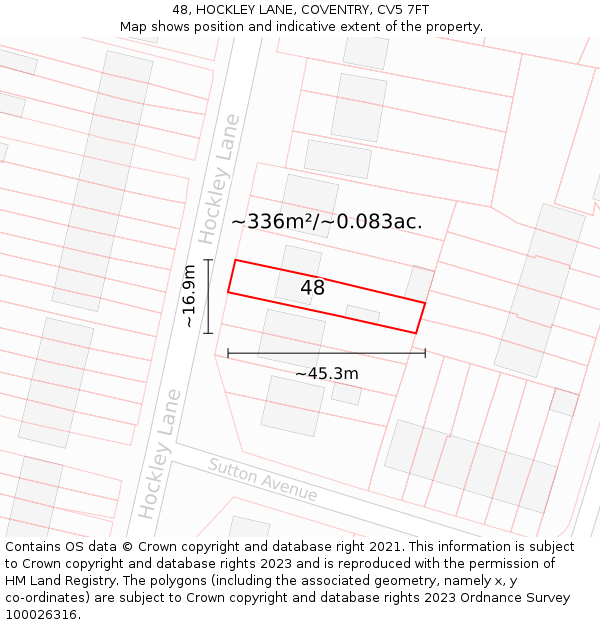 48, HOCKLEY LANE, COVENTRY, CV5 7FT: Plot and title map