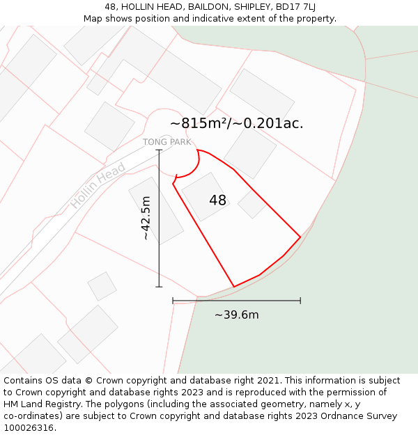 48, HOLLIN HEAD, BAILDON, SHIPLEY, BD17 7LJ: Plot and title map