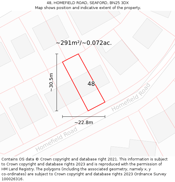 48, HOMEFIELD ROAD, SEAFORD, BN25 3DX: Plot and title map