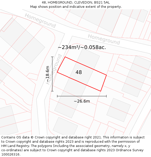 48, HOMEGROUND, CLEVEDON, BS21 5AL: Plot and title map