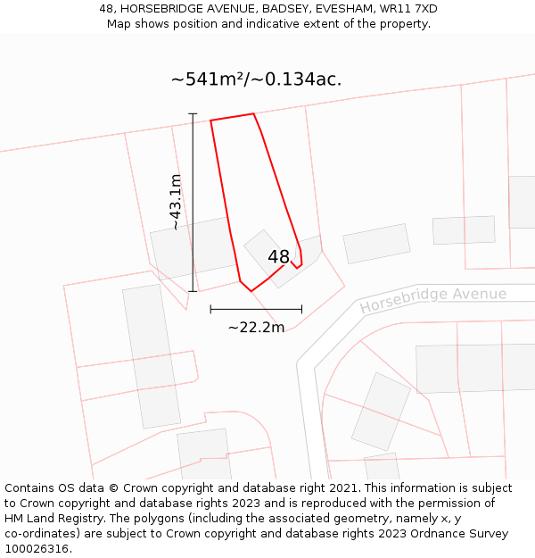 48, HORSEBRIDGE AVENUE, BADSEY, EVESHAM, WR11 7XD: Plot and title map