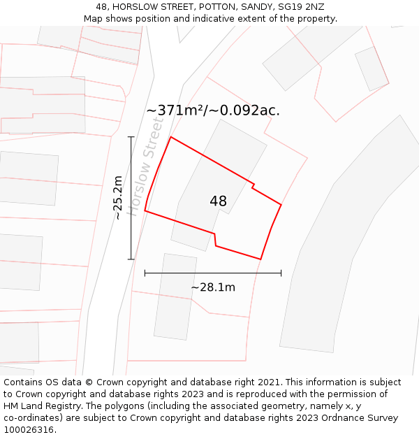 48, HORSLOW STREET, POTTON, SANDY, SG19 2NZ: Plot and title map