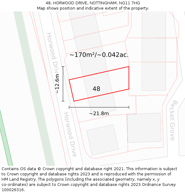 48, HORWOOD DRIVE, NOTTINGHAM, NG11 7HG: Plot and title map