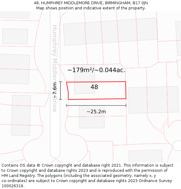 48, HUMPHREY MIDDLEMORE DRIVE, BIRMINGHAM, B17 0JN: Plot and title map