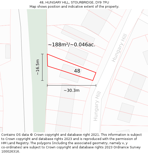 48, HUNGARY HILL, STOURBRIDGE, DY9 7PU: Plot and title map