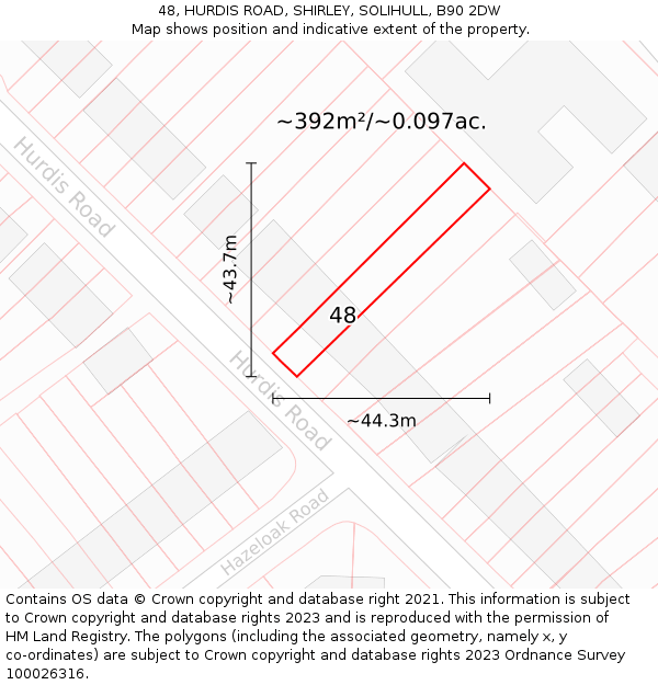 48, HURDIS ROAD, SHIRLEY, SOLIHULL, B90 2DW: Plot and title map