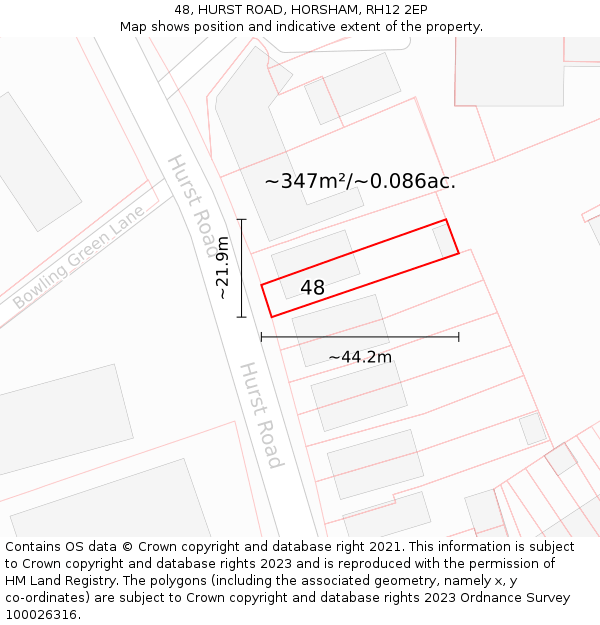 48, HURST ROAD, HORSHAM, RH12 2EP: Plot and title map