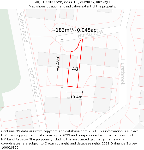 48, HURSTBROOK, COPPULL, CHORLEY, PR7 4QU: Plot and title map