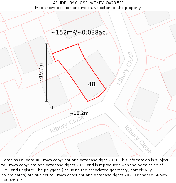 48, IDBURY CLOSE, WITNEY, OX28 5FE: Plot and title map