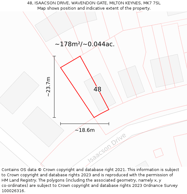 48, ISAACSON DRIVE, WAVENDON GATE, MILTON KEYNES, MK7 7SL: Plot and title map