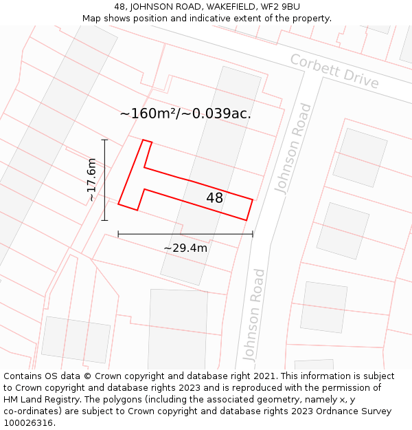 48, JOHNSON ROAD, WAKEFIELD, WF2 9BU: Plot and title map