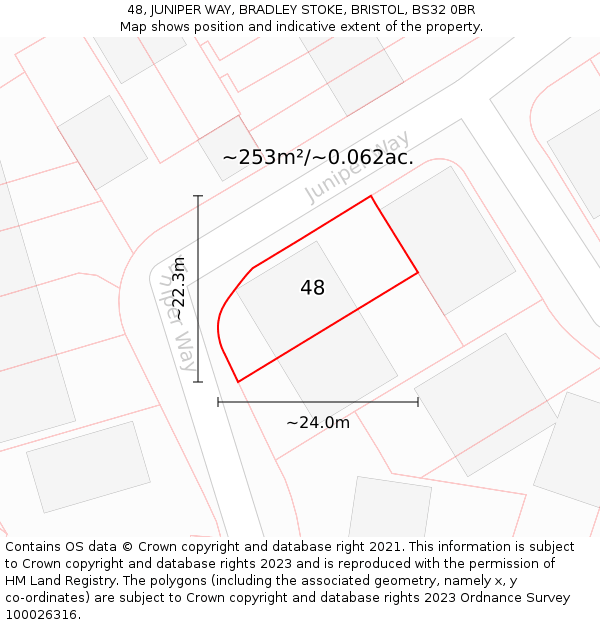 48, JUNIPER WAY, BRADLEY STOKE, BRISTOL, BS32 0BR: Plot and title map