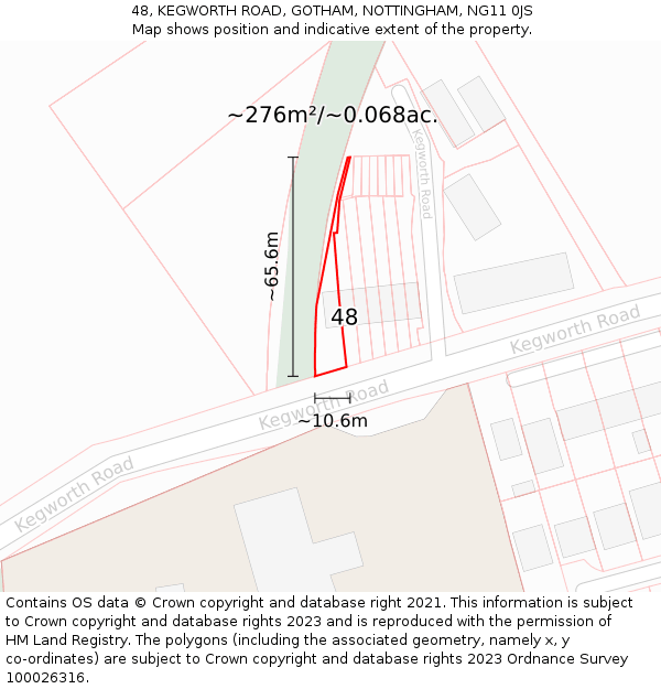 48, KEGWORTH ROAD, GOTHAM, NOTTINGHAM, NG11 0JS: Plot and title map