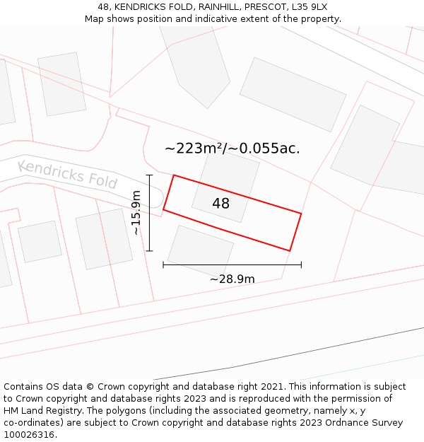 48, KENDRICKS FOLD, RAINHILL, PRESCOT, L35 9LX: Plot and title map