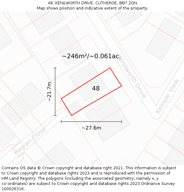 48, KENILWORTH DRIVE, CLITHEROE, BB7 2QN: Plot and title map