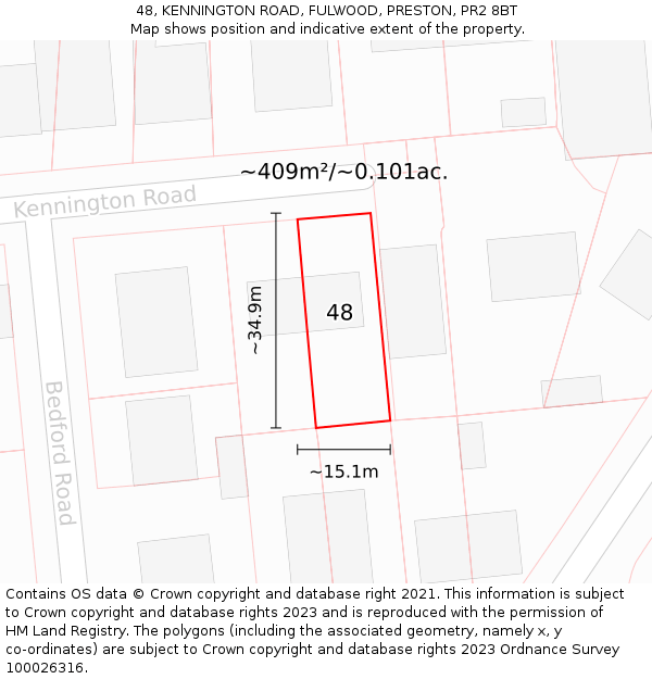 48, KENNINGTON ROAD, FULWOOD, PRESTON, PR2 8BT: Plot and title map