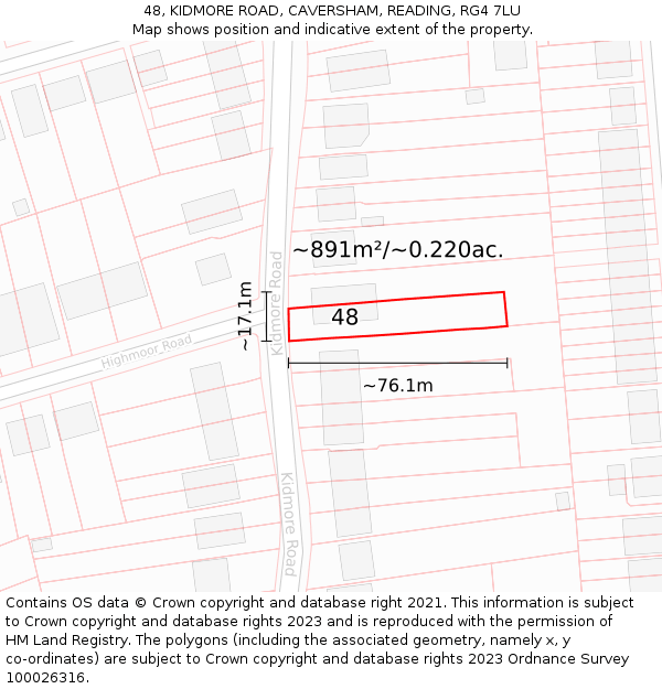 48, KIDMORE ROAD, CAVERSHAM, READING, RG4 7LU: Plot and title map