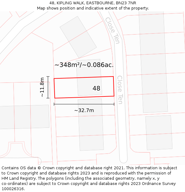 48, KIPLING WALK, EASTBOURNE, BN23 7NR: Plot and title map