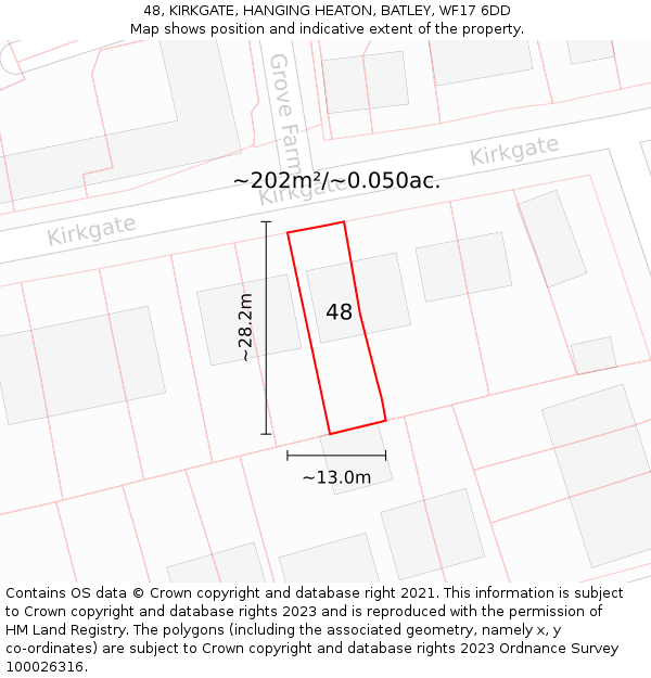 48, KIRKGATE, HANGING HEATON, BATLEY, WF17 6DD: Plot and title map