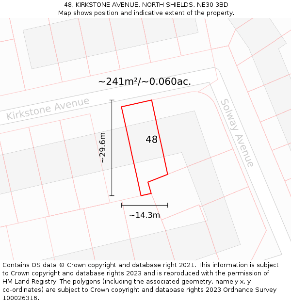 48, KIRKSTONE AVENUE, NORTH SHIELDS, NE30 3BD: Plot and title map