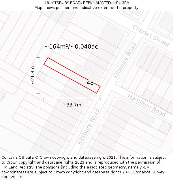 48, KITSBURY ROAD, BERKHAMSTED, HP4 3EA: Plot and title map