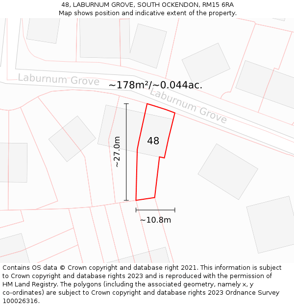 48, LABURNUM GROVE, SOUTH OCKENDON, RM15 6RA: Plot and title map