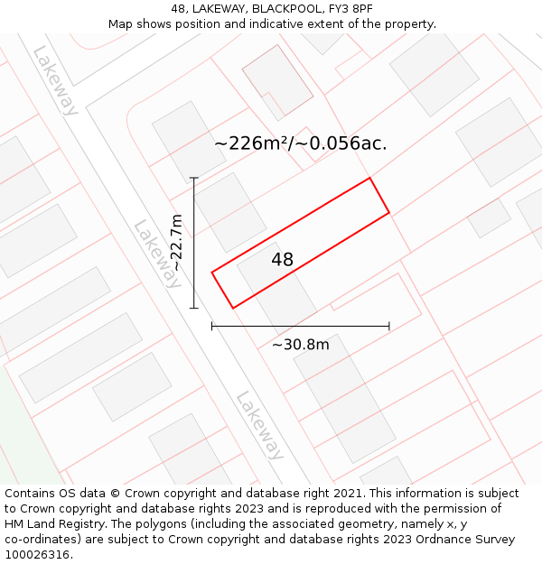 48, LAKEWAY, BLACKPOOL, FY3 8PF: Plot and title map